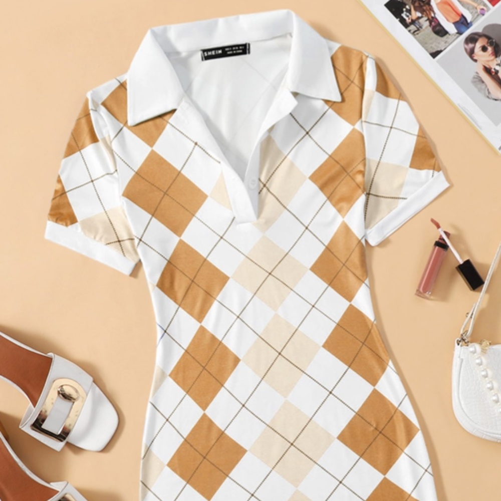 SHEIN Qutie Argyle Print Bodycon Dress
